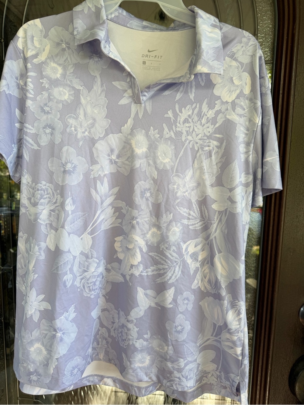 Nike Lavender and White Floral Dri-FIT Short Sleeve Polo